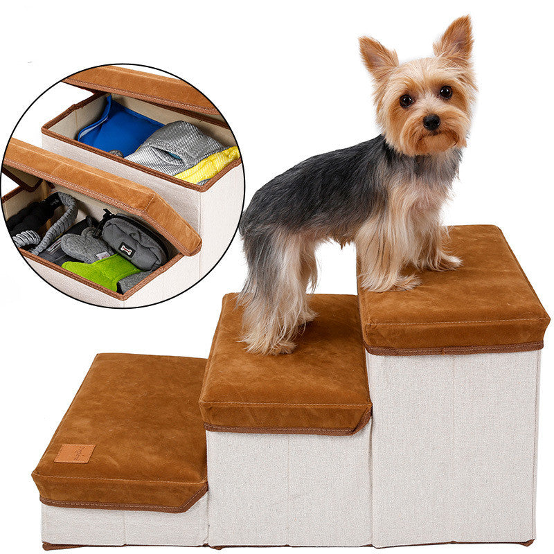 Gigli Pet foldable dog stairs with built-in storage, designed for easy access and space-saving convenience for pets.