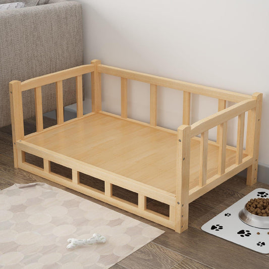 Gigli Pet wooden dog bed with a cozy cushion inside, featuring a sturdy natural wood frame and a comfortable resting area.