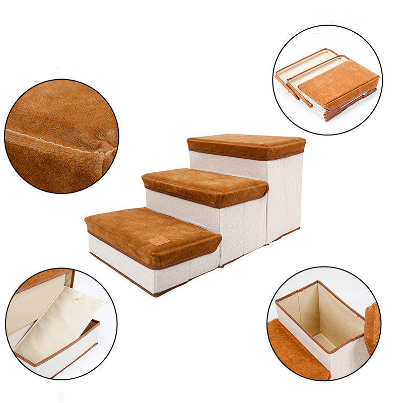 Gigli Pet foldable dog stairs with built-in storage, designed to help pets reach higher surfaces easily and conveniently.