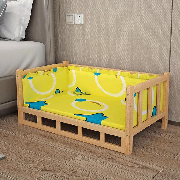 Wooden dog bed by Gigli Pet featuring a cozy, natural wood frame with soft cushion for comfortable pet rest.