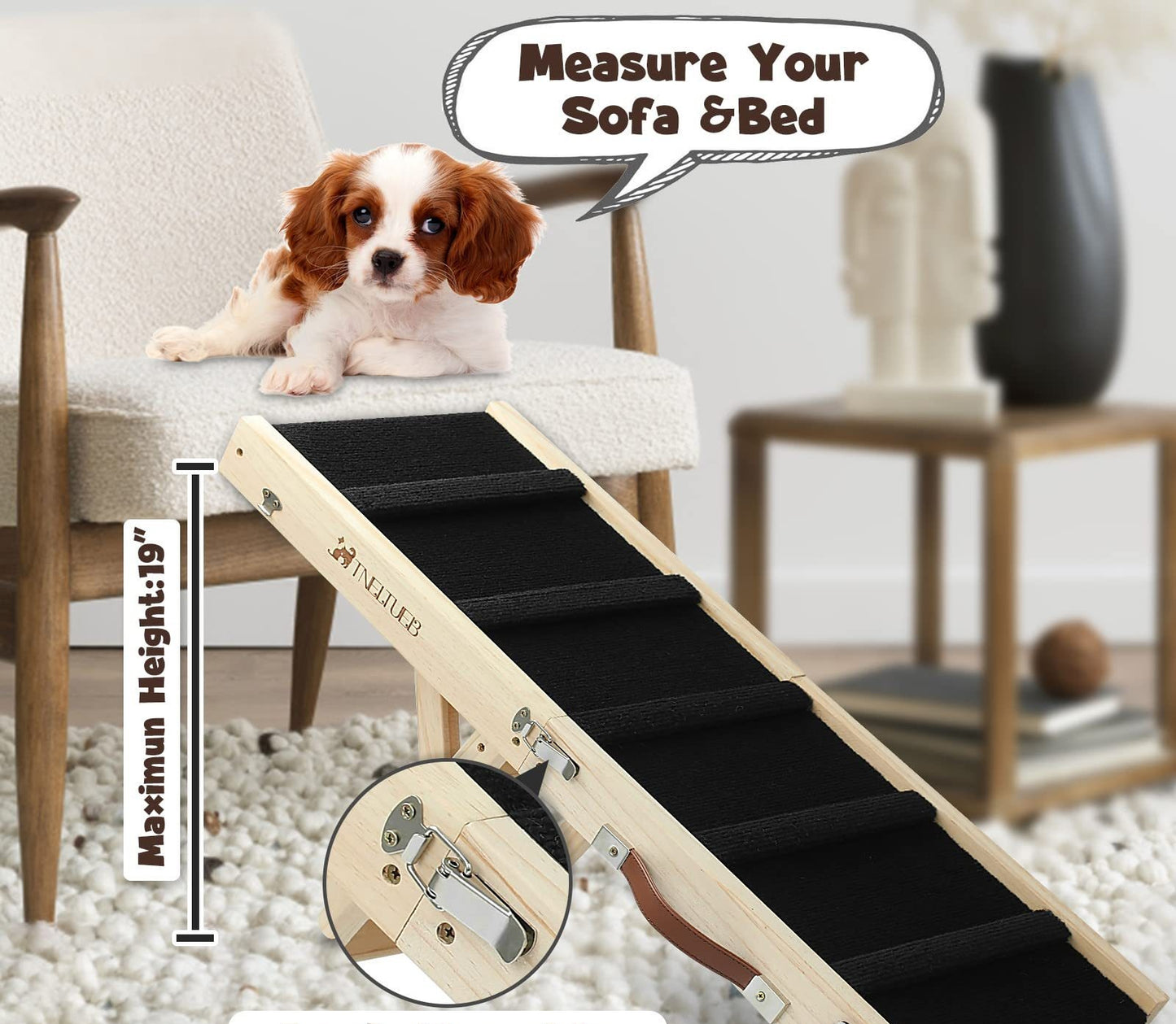 Gigli Pet adjustable wooden dog ramp with non-slip surface, foldable and portable for easy pet access and mobility.