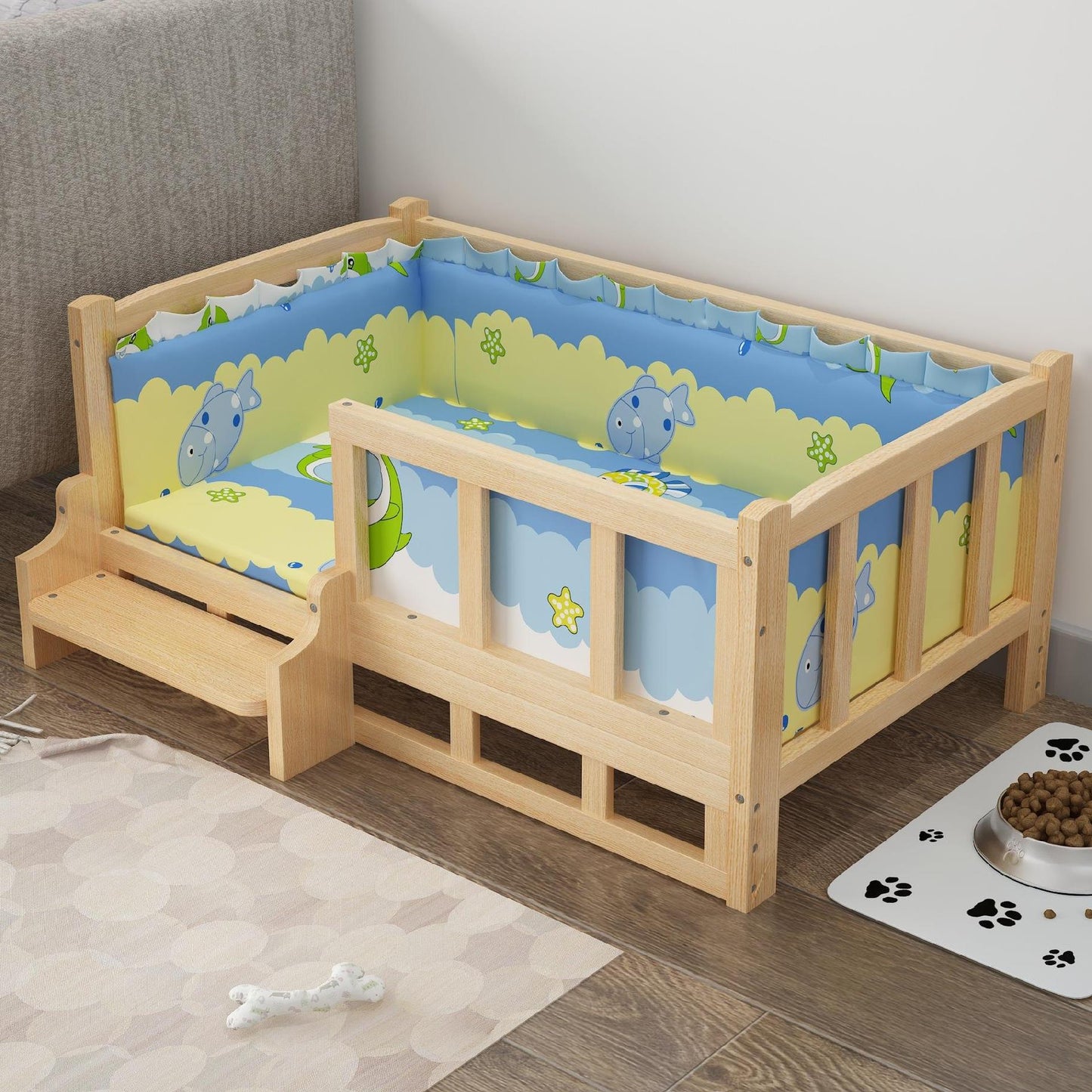 Wooden dog bed by Gigli Pet featuring a cozy cushioned interior and sturdy wooden frame for comfortable pet resting.