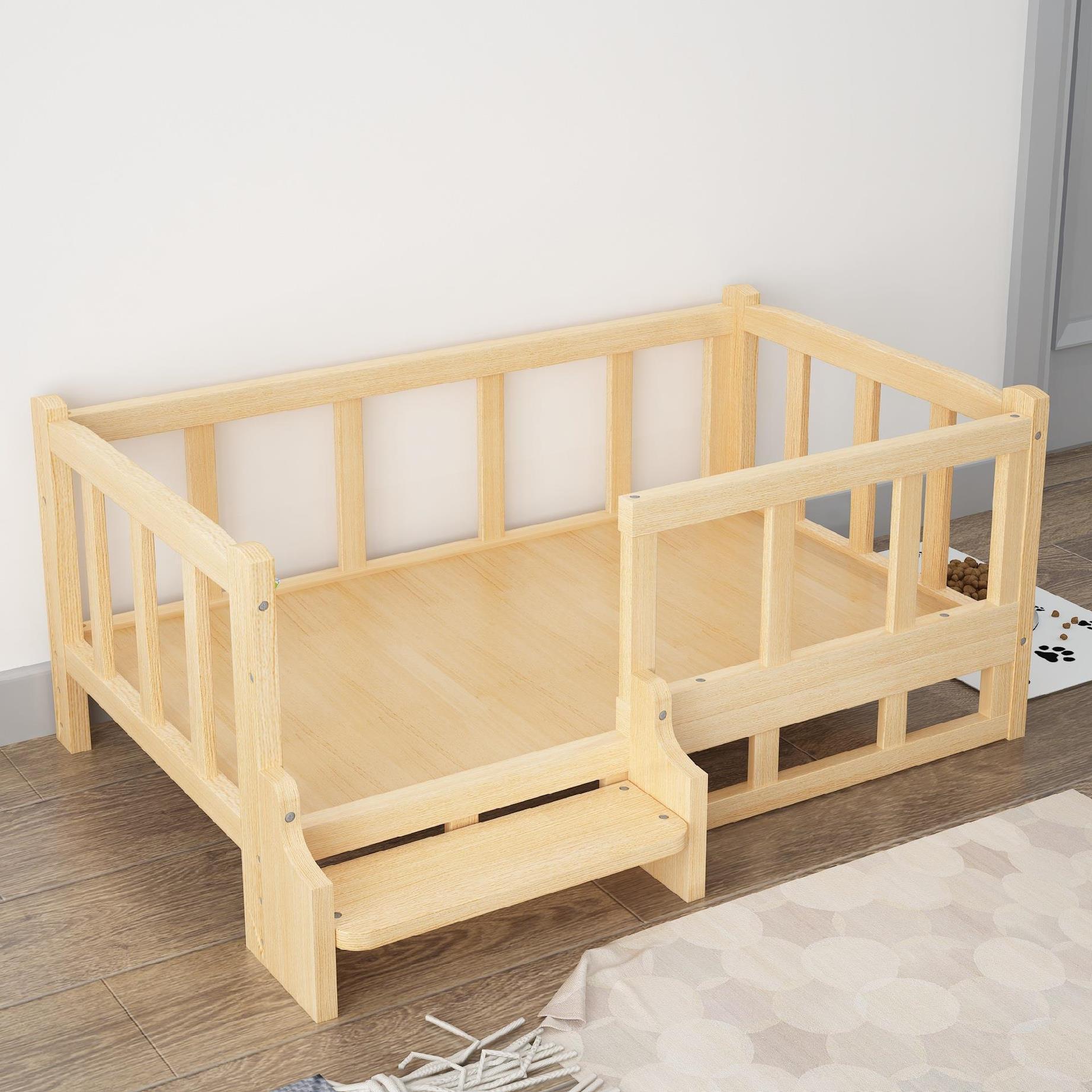 Gigli Pet wooden dog bed with a cozy cushion, crafted from natural wood, ideal for small to medium-sized dogs.