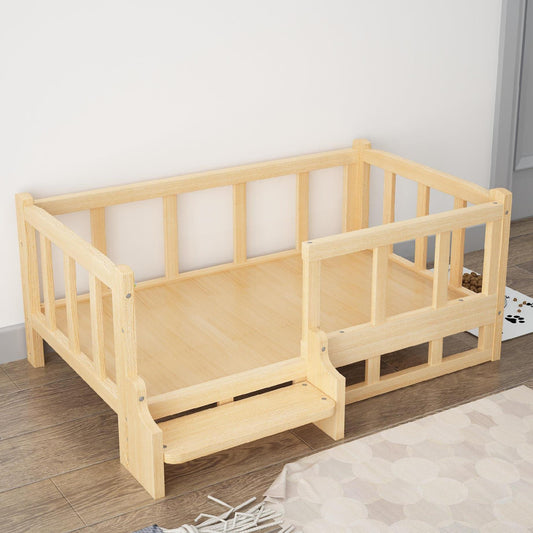 Gigli Pet wooden dog bed with a cozy cushion, crafted from natural wood, ideal for small to medium-sized dogs.